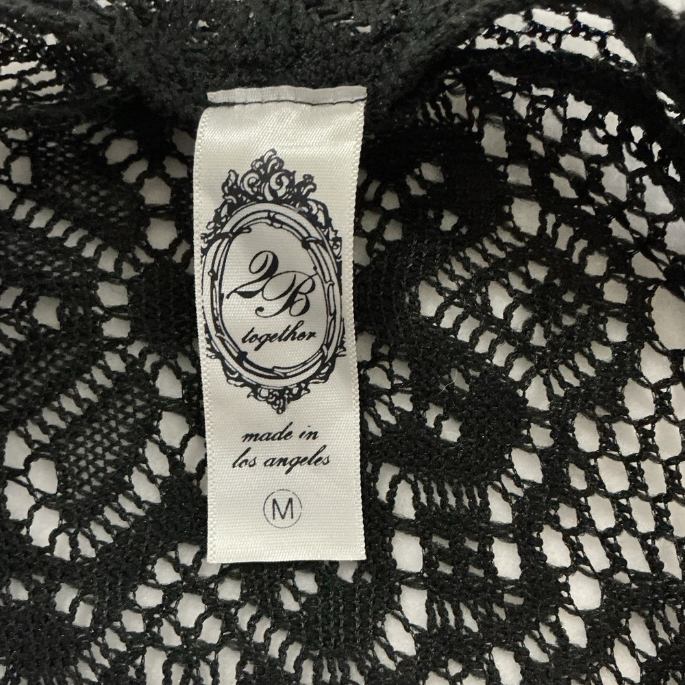 Black Lace Fringe Long Vest Boho Festival Duster Whimsygoth Oversized Med. Plus - Picture 6 of 13